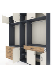 Hyperion Dolap 8 Raflı 4 Çekmeceli 3 Askılı 220x44x243 Antrasit-Aytaşı/Çam