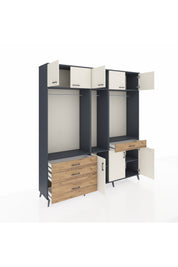 Hyperion Dolap 8 Raflı 4 Çekmeceli 3 Askılı 220x44x243 Antrasit-Aytaşı/Çam
