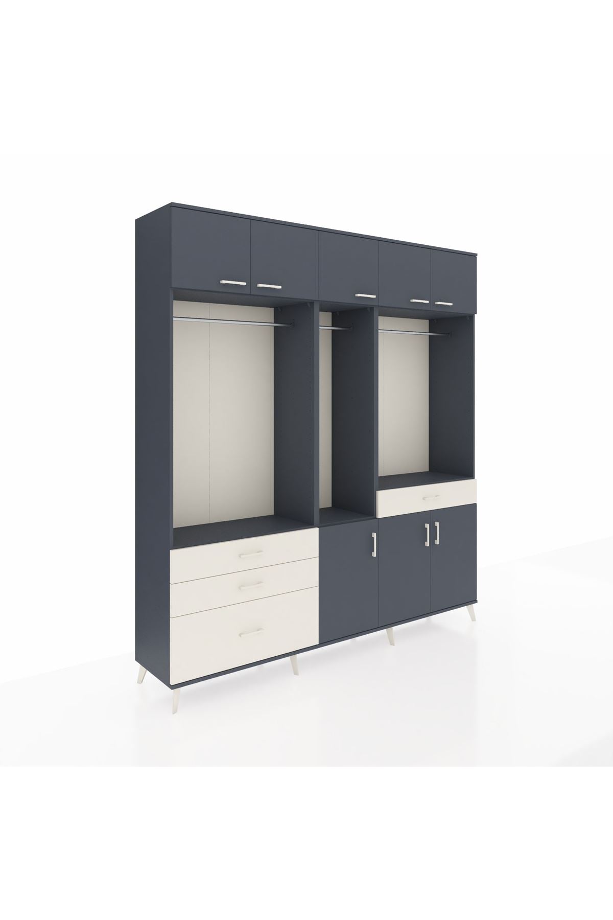 Hyperion Dolap 8 Raflı 4 Çekmeceli 3 Askılı 220x44x243 Antrasit-Antrasit/Aytaşı