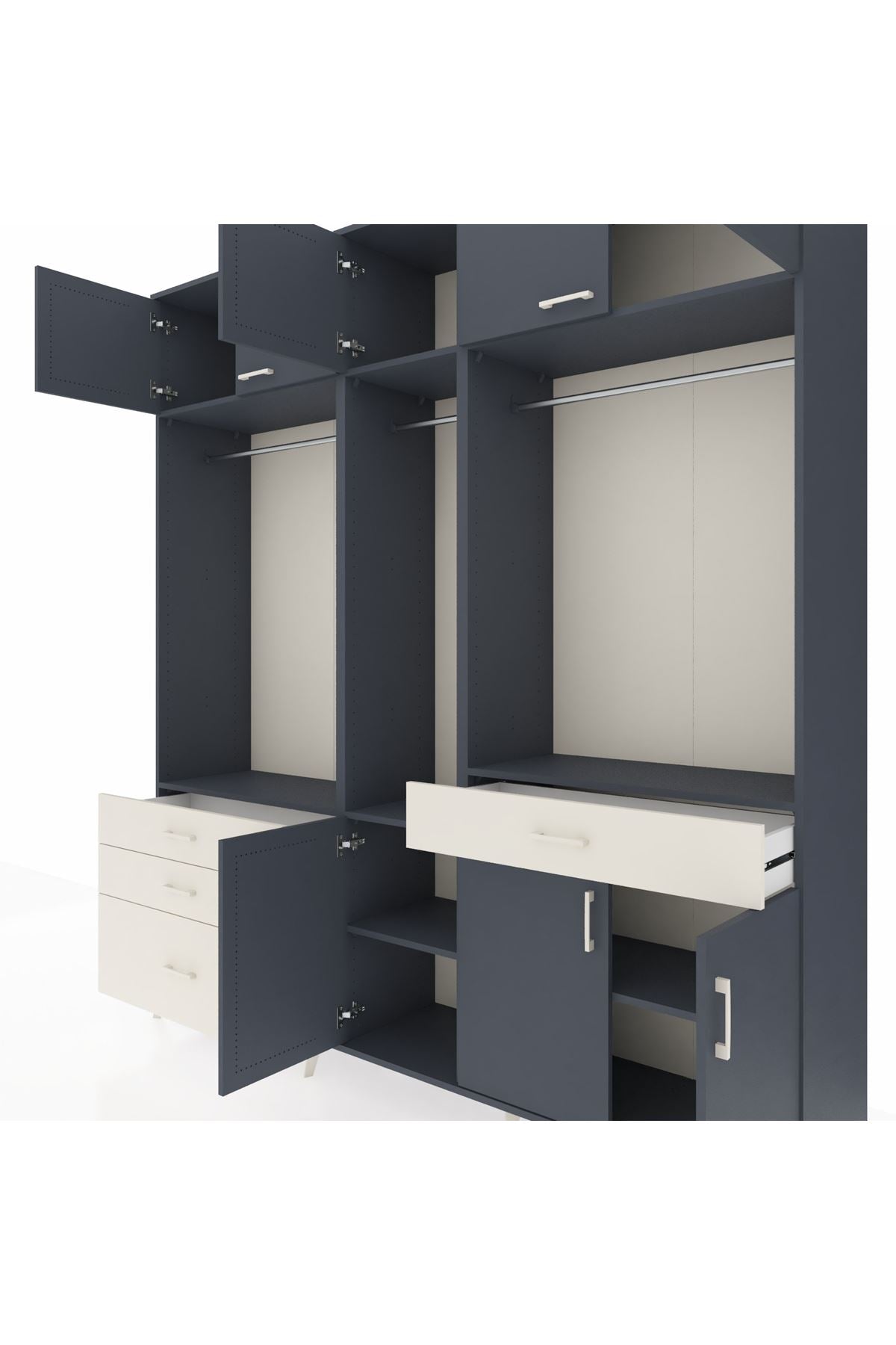 Hyperion Dolap 8 Raflı 4 Çekmeceli 3 Askılı 220x44x243 Antrasit-Antrasit/Aytaşı