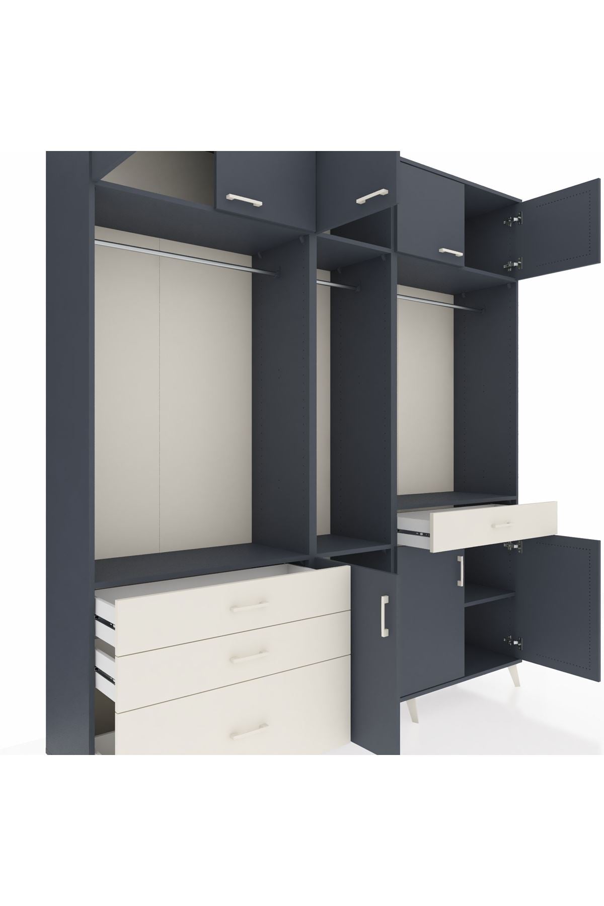 Hyperion Dolap 8 Raflı 4 Çekmeceli 3 Askılı 220x44x243 Antrasit-Antrasit/Aytaşı