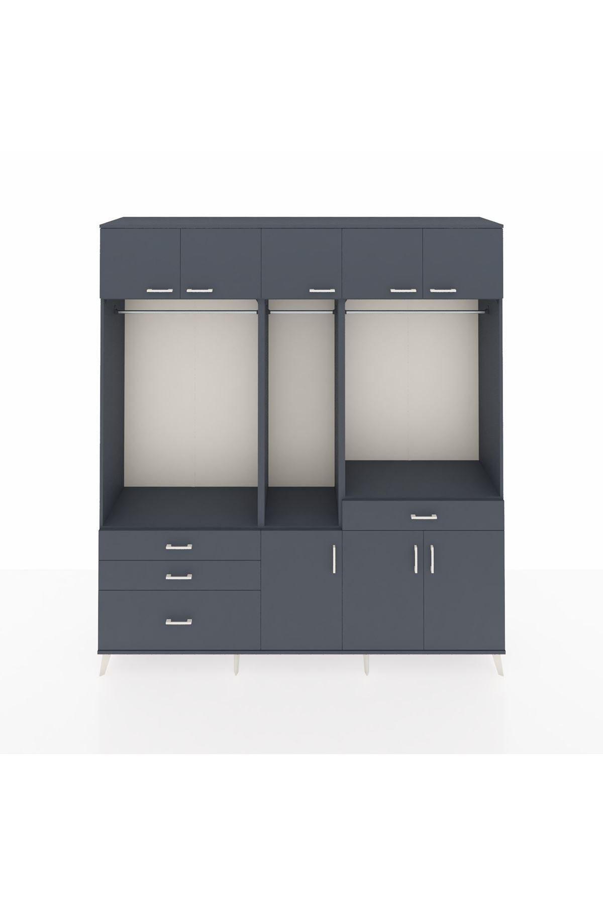 Hyperion Gardrop 8 Raflı 4 Çekmeceli 3 Askılı 220x44x243 Antrasit-Antrasit/Antrasit