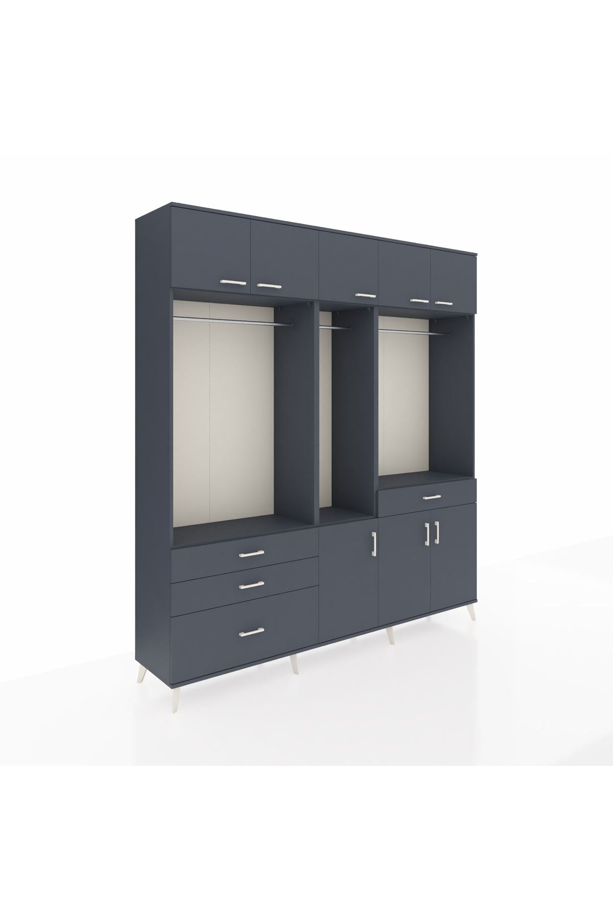 Hyperion Gardrop 8 Raflı 4 Çekmeceli 3 Askılı 220x44x243 Antrasit-Antrasit/Antrasit