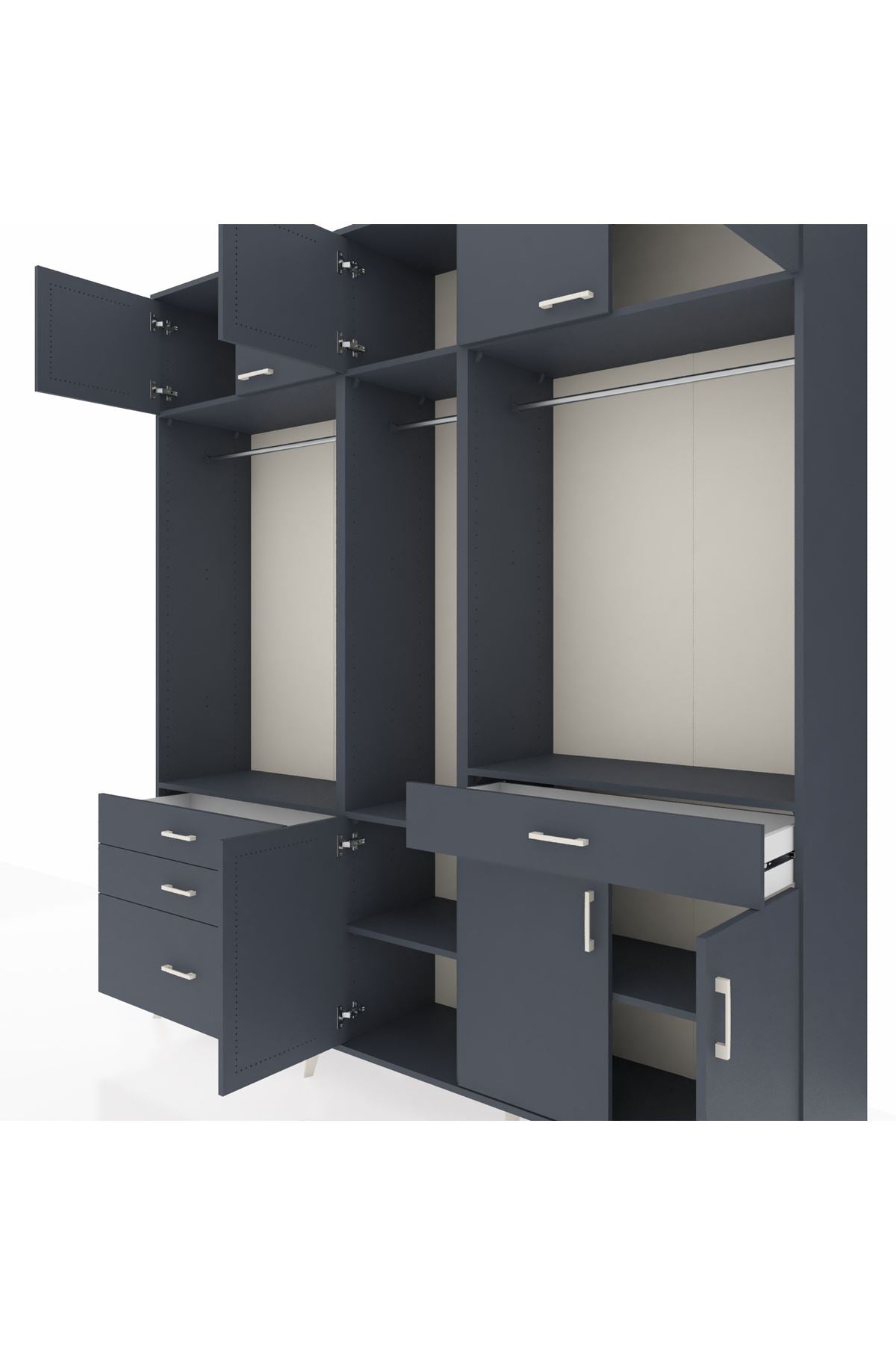 Hyperion Gardrop 8 Raflı 4 Çekmeceli 3 Askılı 220x44x243 Antrasit-Antrasit/Antrasit