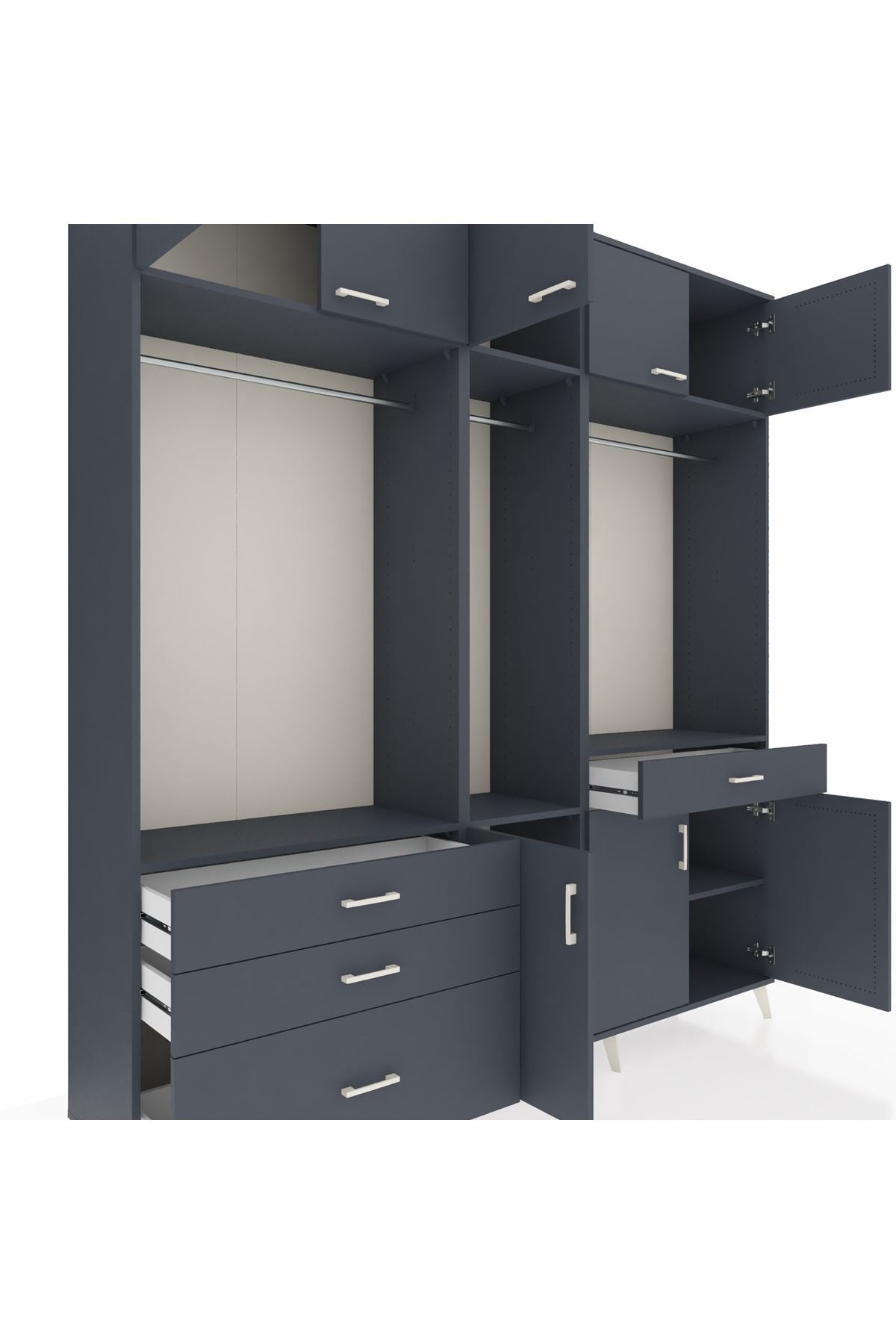 Hyperion Gardrop 8 Raflı 4 Çekmeceli 3 Askılı 220x44x243 Antrasit-Antrasit/Antrasit