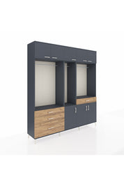 Hyperion Dolap 8 Raflı 4 Çekmeceli 3 Askılı 220x44x243 Antrasit-Antrasit/Çam