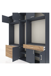 Hyperion Dolap 8 Raflı 4 Çekmeceli 3 Askılı 220x44x243 Antrasit-Antrasit/Çam