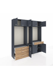 Hyperion Dolap 8 Raflı 4 Çekmeceli 3 Askılı 220x44x243 Antrasit-Antrasit/Çam