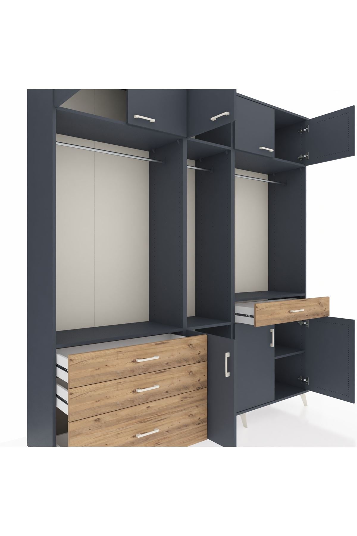 Hyperion Dolap 8 Raflı 4 Çekmeceli 3 Askılı 220x44x243 Antrasit-Antrasit/Çam