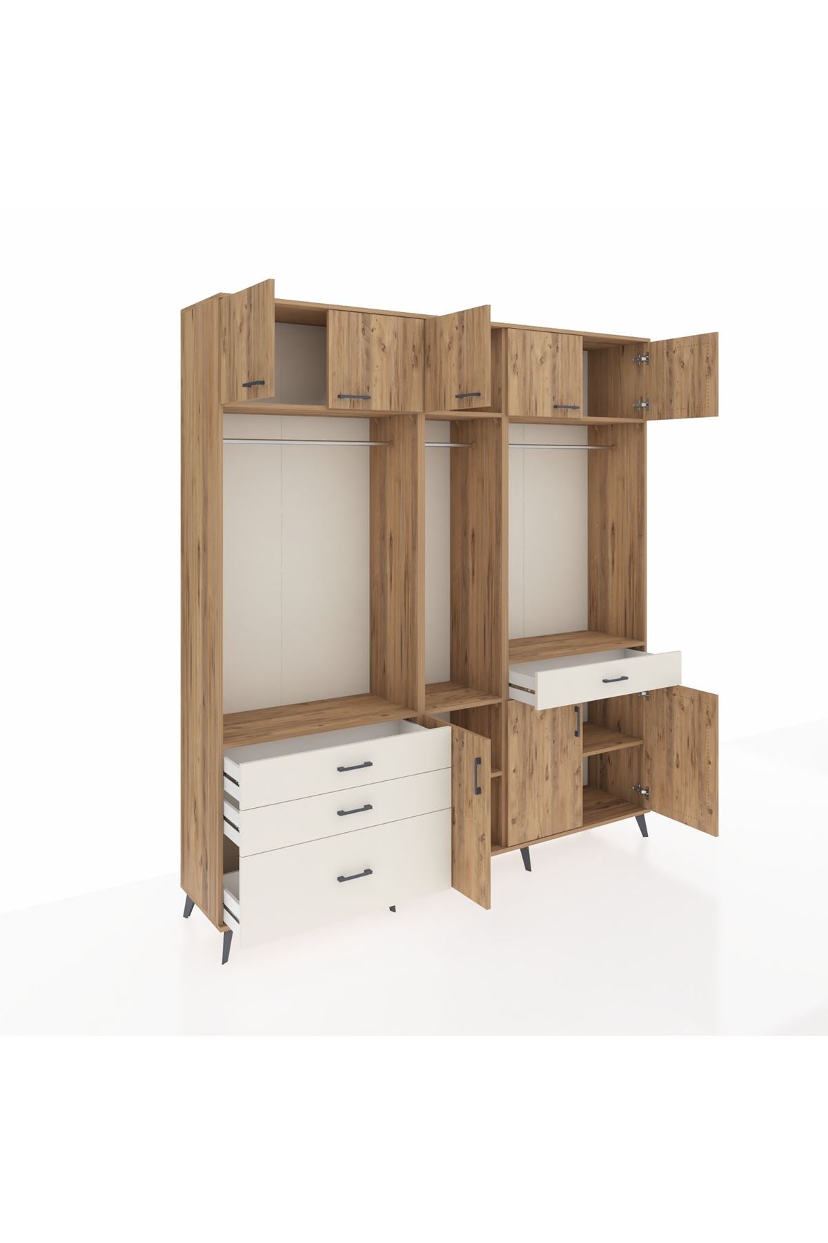 Hyperion Dolap 8 Raflı 4 Çekmeceli 3 Askılı 220x44x243 Çam-Çam/Aytaşı