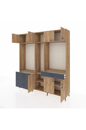 Hyperion Dolap 8 Raflı 4 Çekmeceli 3 Askılı 220x44x243 Çam-Çam/Antrasit