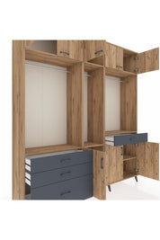 Hyperion Dolap 8 Raflı 4 Çekmeceli 3 Askılı 220x44x243 Çam-Çam/Antrasit