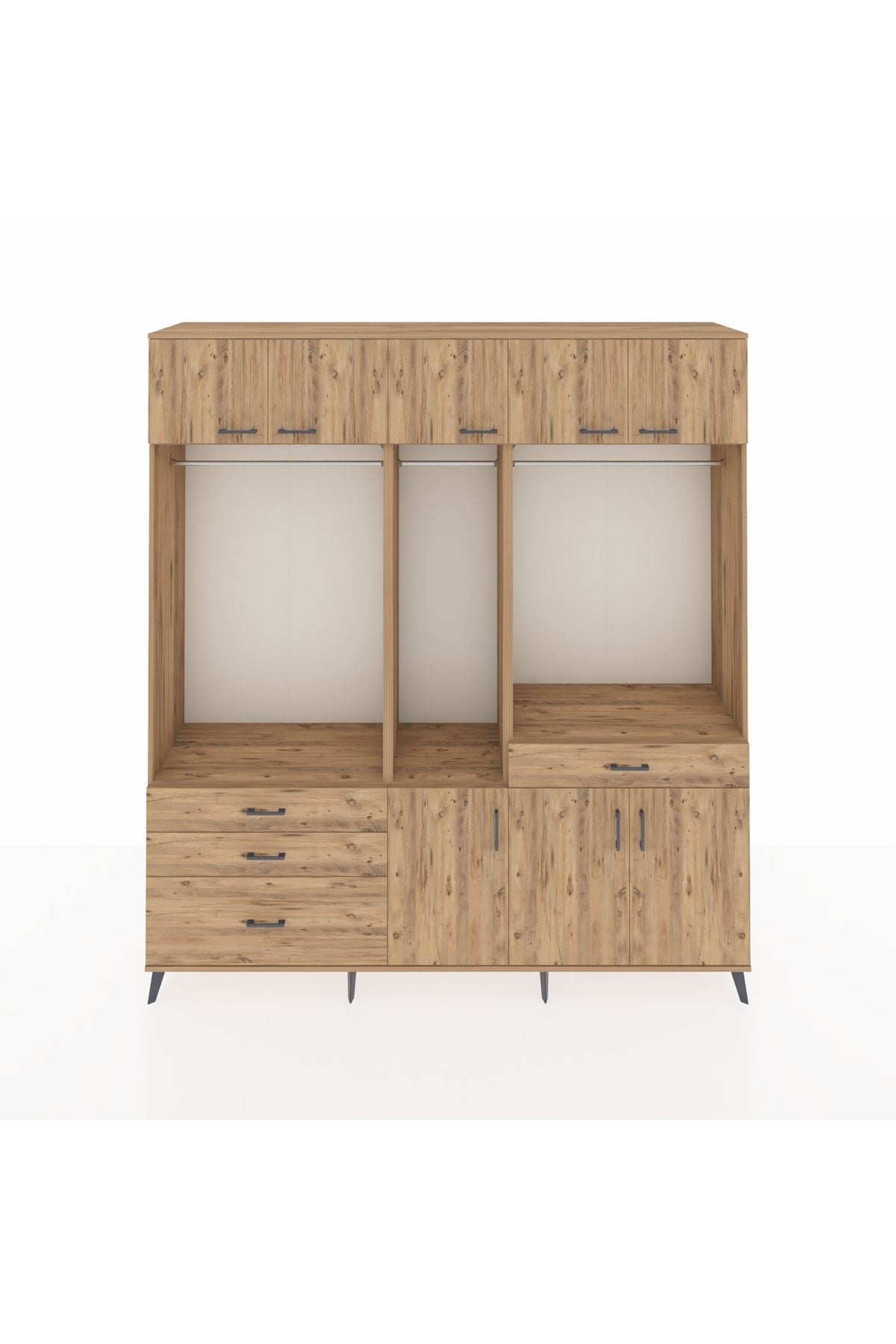 Hyperion Gardrop 8 Raflı 4 Çekmeceli 3 Askılı 220x44x243 Çam-Çam/Çam