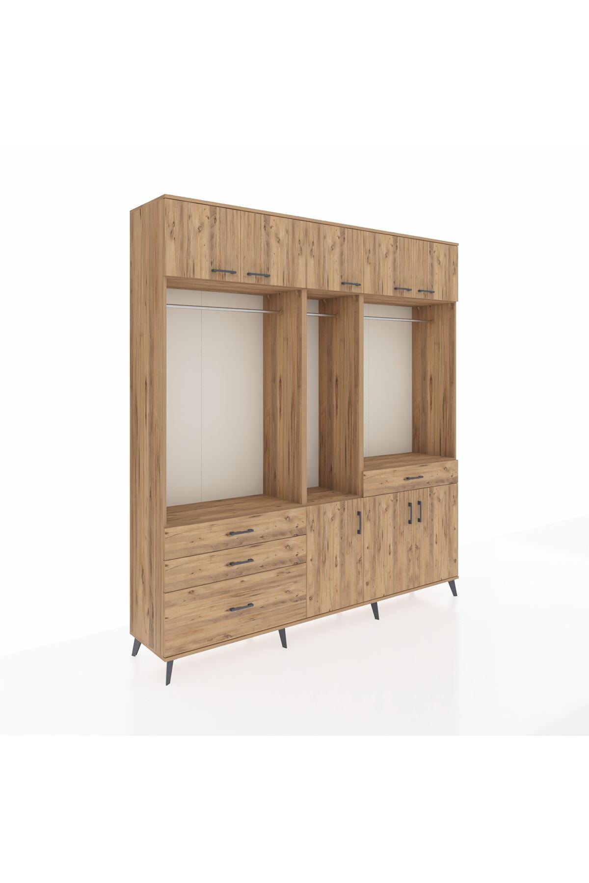 Hyperion Gardrop 8 Raflı 4 Çekmeceli 3 Askılı 220x44x243 Çam-Çam/Çam