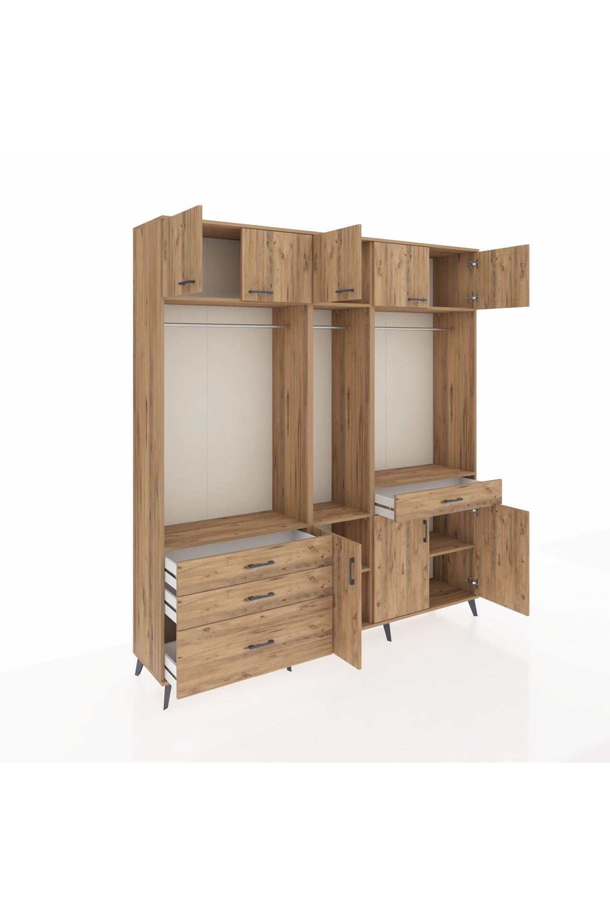 Hyperion Gardrop 8 Raflı 4 Çekmeceli 3 Askılı 220x44x243 Çam-Çam/Çam