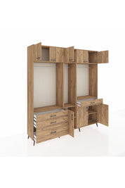 Hyperion Gardrop 8 Raflı 4 Çekmeceli 3 Askılı 220x44x243 Çam-Çam/Çam