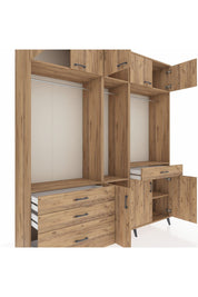 Hyperion Gardrop 8 Raflı 4 Çekmeceli 3 Askılı 220x44x243 Çam-Çam/Çam