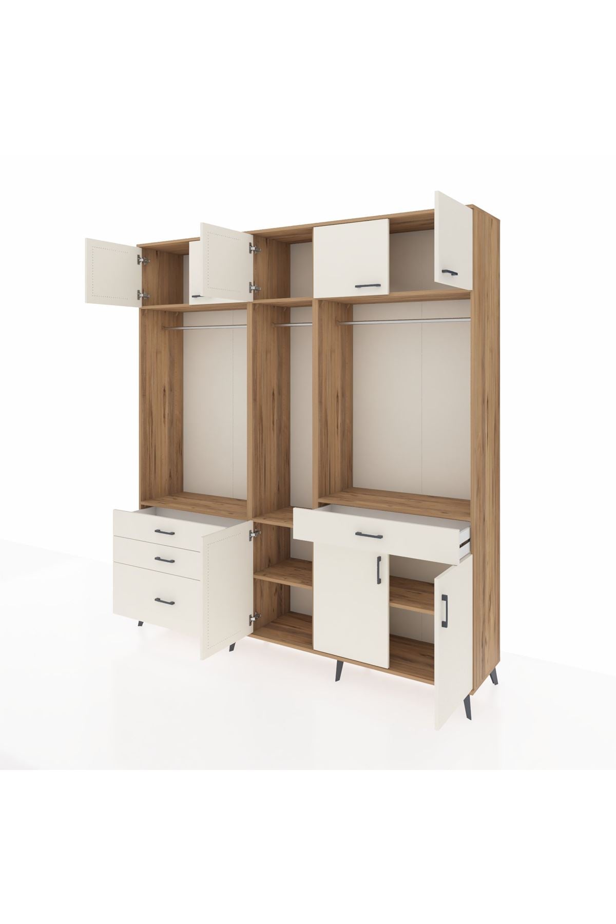 Hyperion Gardrop 8 Raflı 4 Çekmeceli 3 Askılı 220x44x243 Çam-Aytaşı/Aytaşı