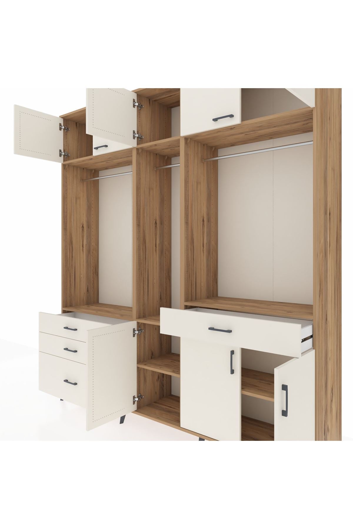 Hyperion Gardrop 8 Raflı 4 Çekmeceli 3 Askılı 220x44x243 Çam-Aytaşı/Aytaşı