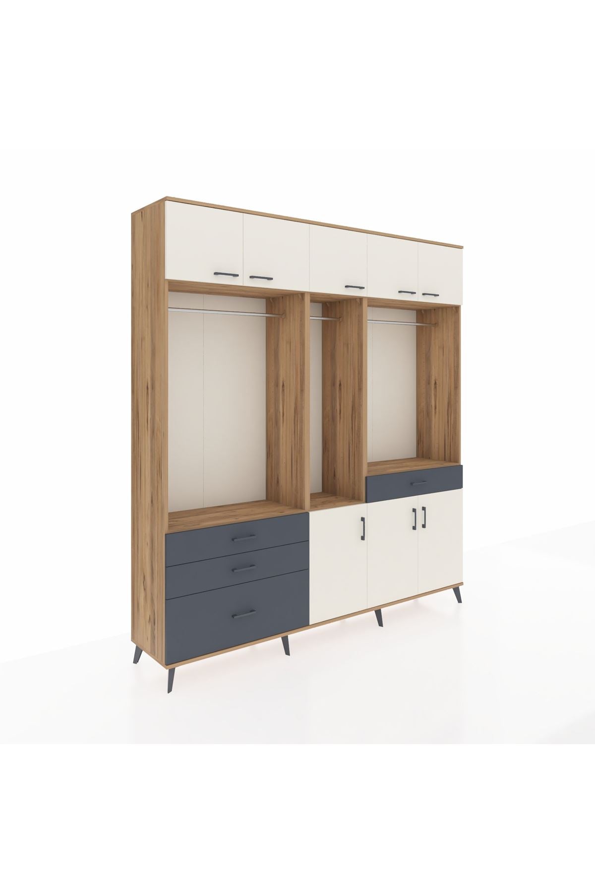 Hyperion Dolap 8 Raflı 4 Çekmeceli 3 Askılı 220x44x243 Çam-Aytaşı/Antrasit