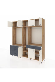 Hyperion Dolap 8 Raflı 4 Çekmeceli 3 Askılı 220x44x243 Çam-Aytaşı/Antrasit