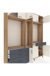 Hyperion Dolap 8 Raflı 4 Çekmeceli 3 Askılı 220x44x243 Çam-Aytaşı/Antrasit