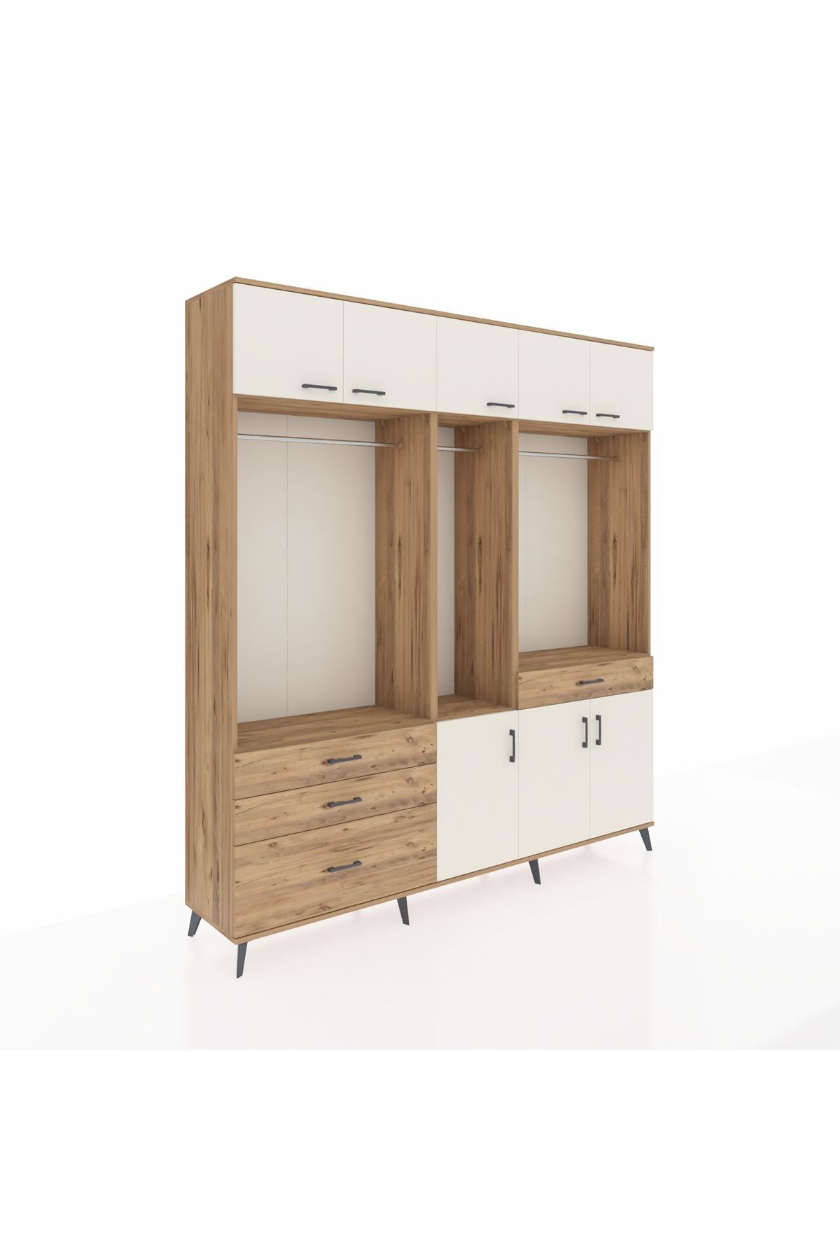 Hyperion Dolap 8 Raflı 4 Çekmeceli 3 Askılı 220x44x243 Çam-Aytaşı/Çam