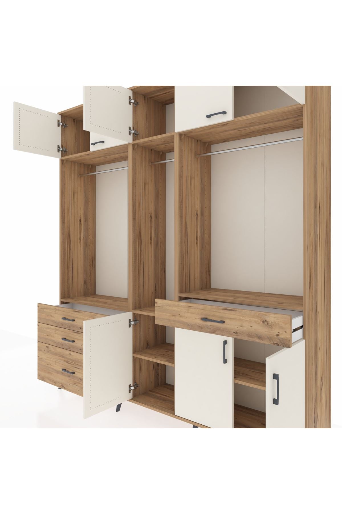 Hyperion Dolap 8 Raflı 4 Çekmeceli 3 Askılı 220x44x243 Çam-Aytaşı/Çam