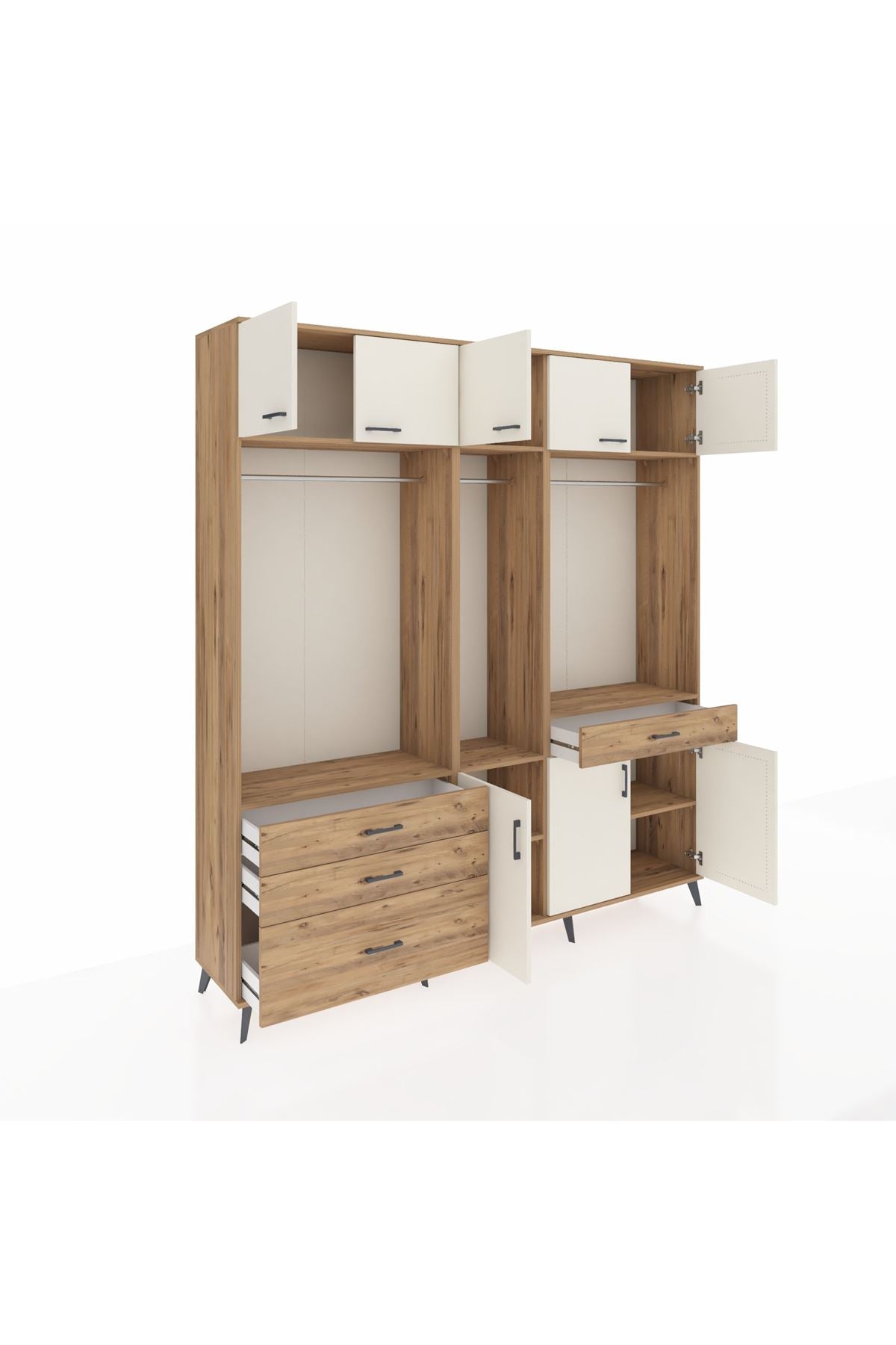 Hyperion Dolap 8 Raflı 4 Çekmeceli 3 Askılı 220x44x243 Çam-Aytaşı/Çam