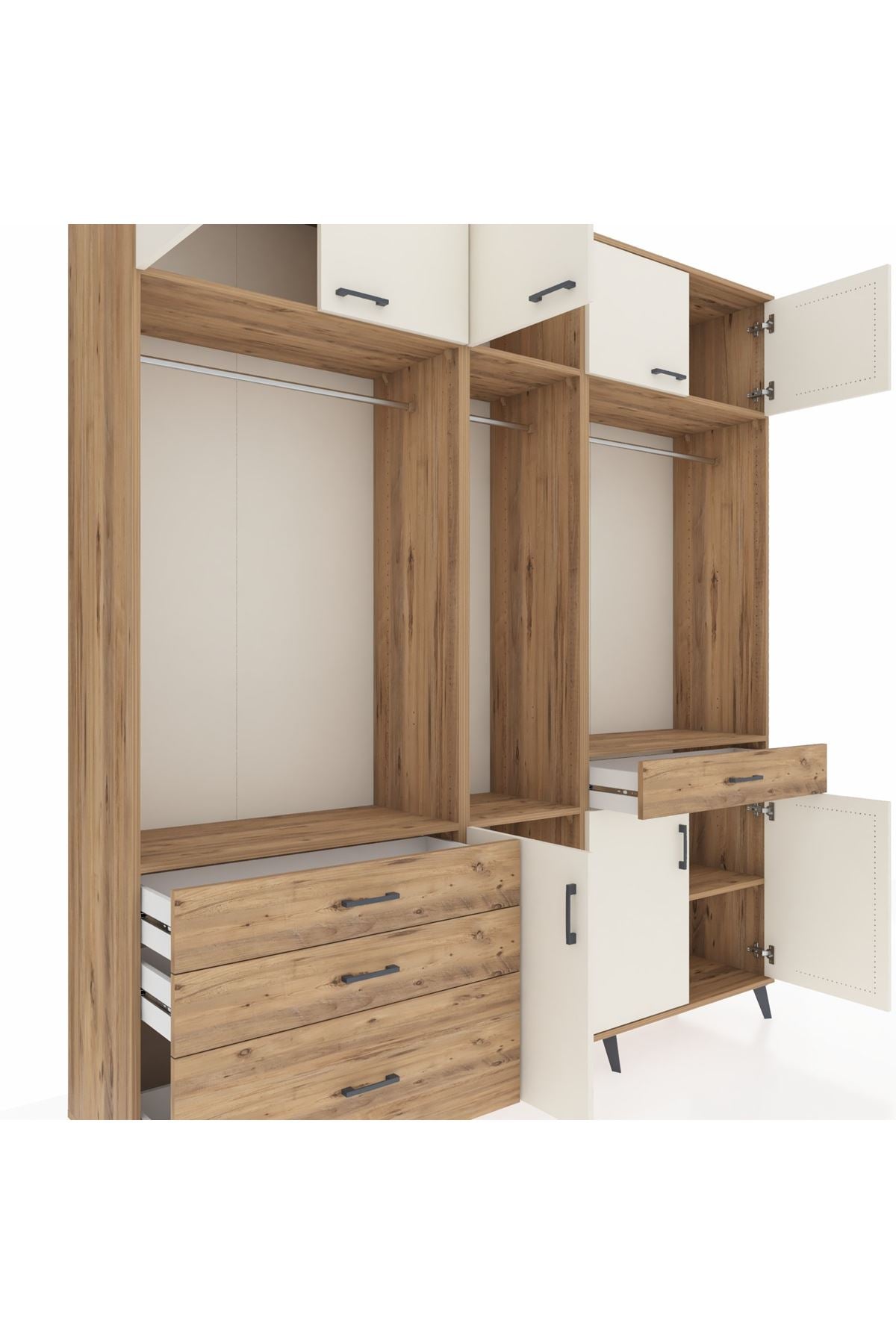 Hyperion Dolap 8 Raflı 4 Çekmeceli 3 Askılı 220x44x243 Çam-Aytaşı/Çam