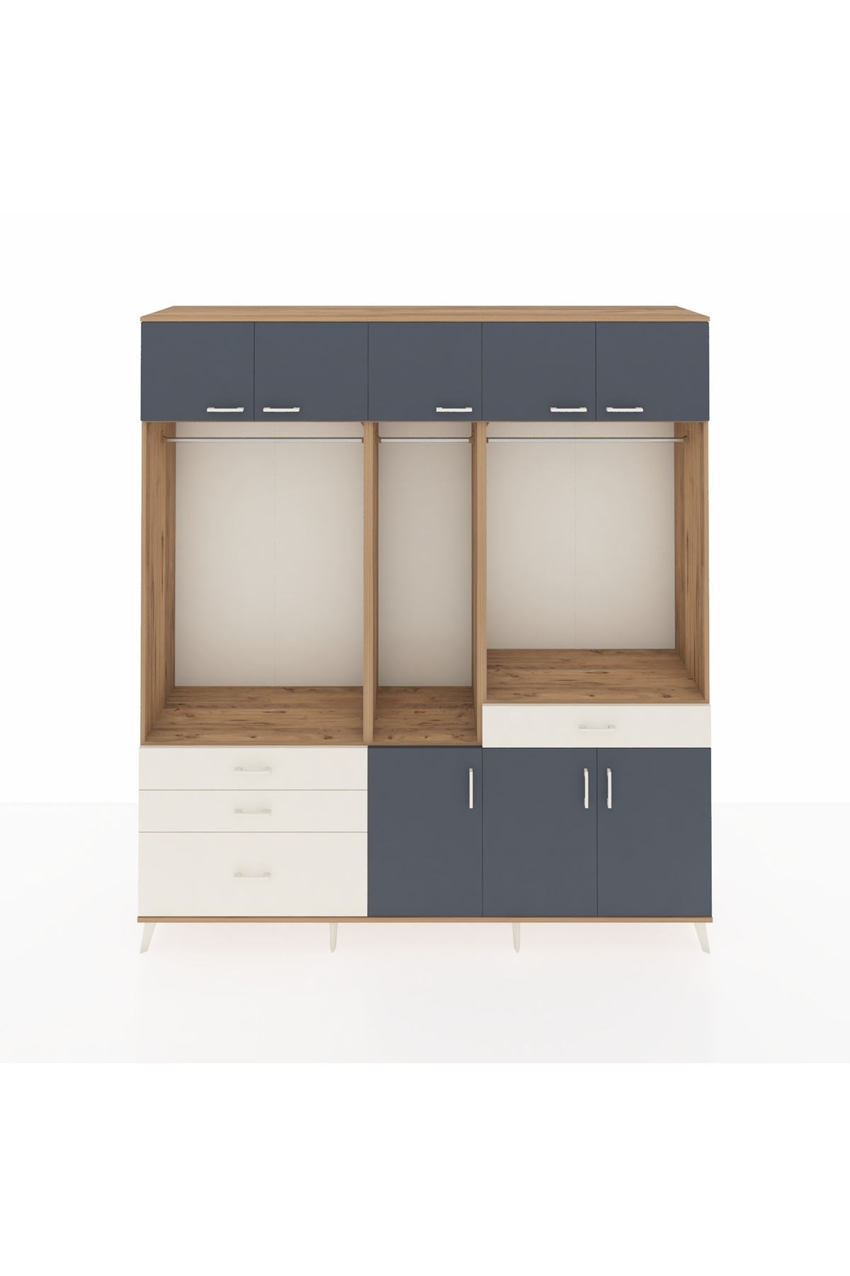 Hyperion Dolap 8 Raflı 4 Çekmeceli 3 Askılı 220x44x243 Çam-Antrasit/Aytaşı