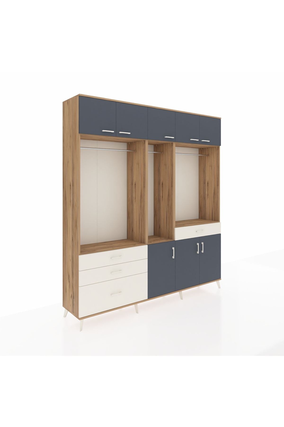 Hyperion Dolap 8 Raflı 4 Çekmeceli 3 Askılı 220x44x243 Çam-Antrasit/Aytaşı