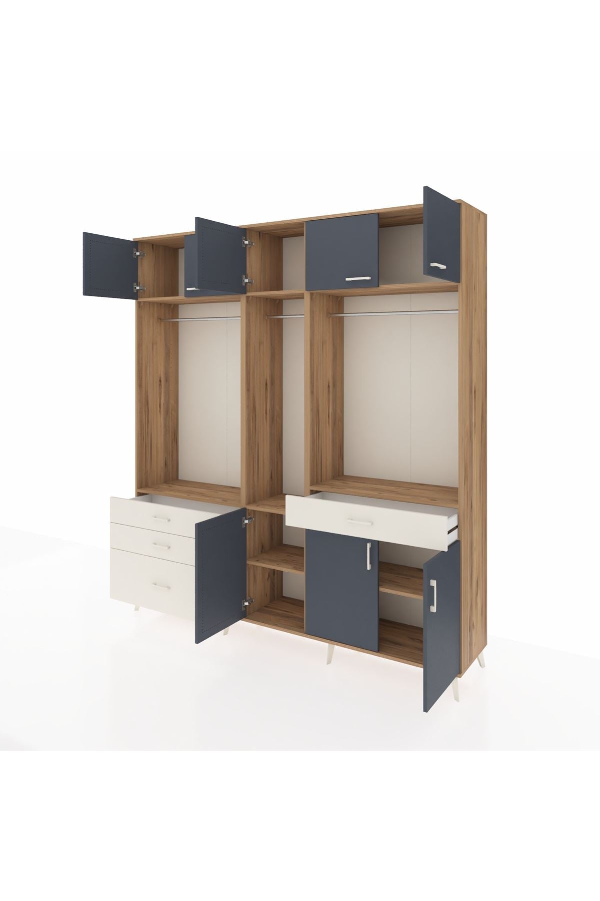 Hyperion Dolap 8 Raflı 4 Çekmeceli 3 Askılı 220x44x243 Çam-Antrasit/Aytaşı