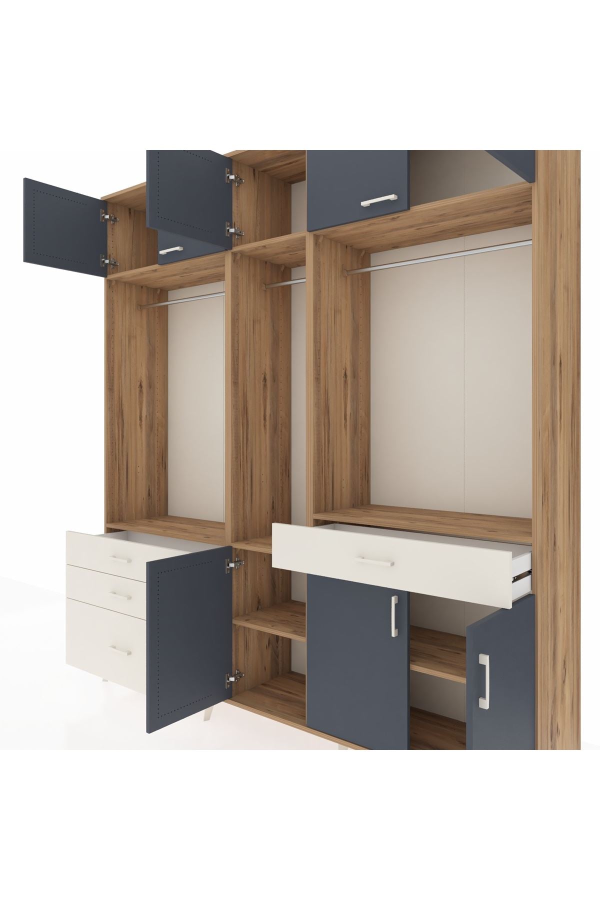 Hyperion Dolap 8 Raflı 4 Çekmeceli 3 Askılı 220x44x243 Çam-Antrasit/Aytaşı