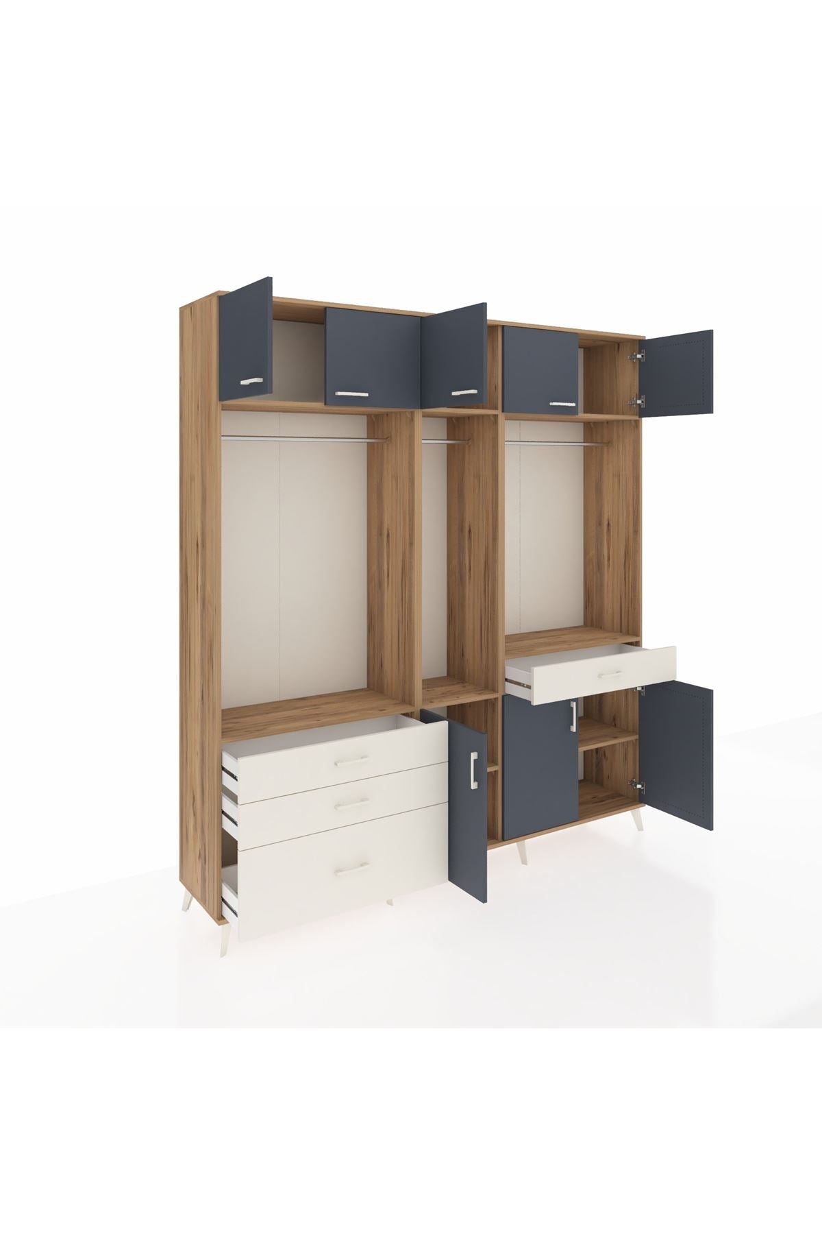 Hyperion Dolap 8 Raflı 4 Çekmeceli 3 Askılı 220x44x243 Çam-Antrasit/Aytaşı