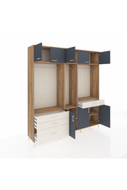 Hyperion Dolap 8 Raflı 4 Çekmeceli 3 Askılı 220x44x243 Çam-Antrasit/Aytaşı