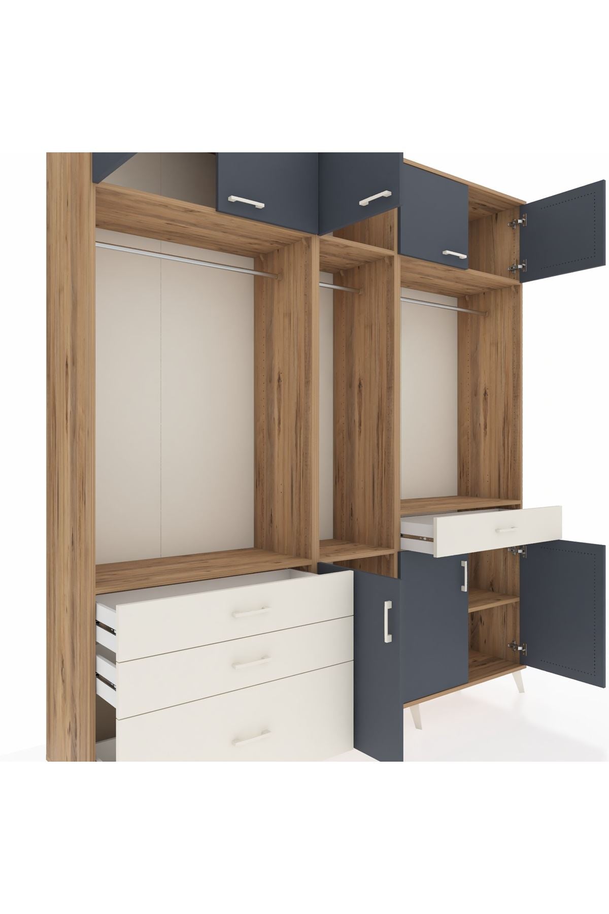 Hyperion Dolap 8 Raflı 4 Çekmeceli 3 Askılı 220x44x243 Çam-Antrasit/Aytaşı