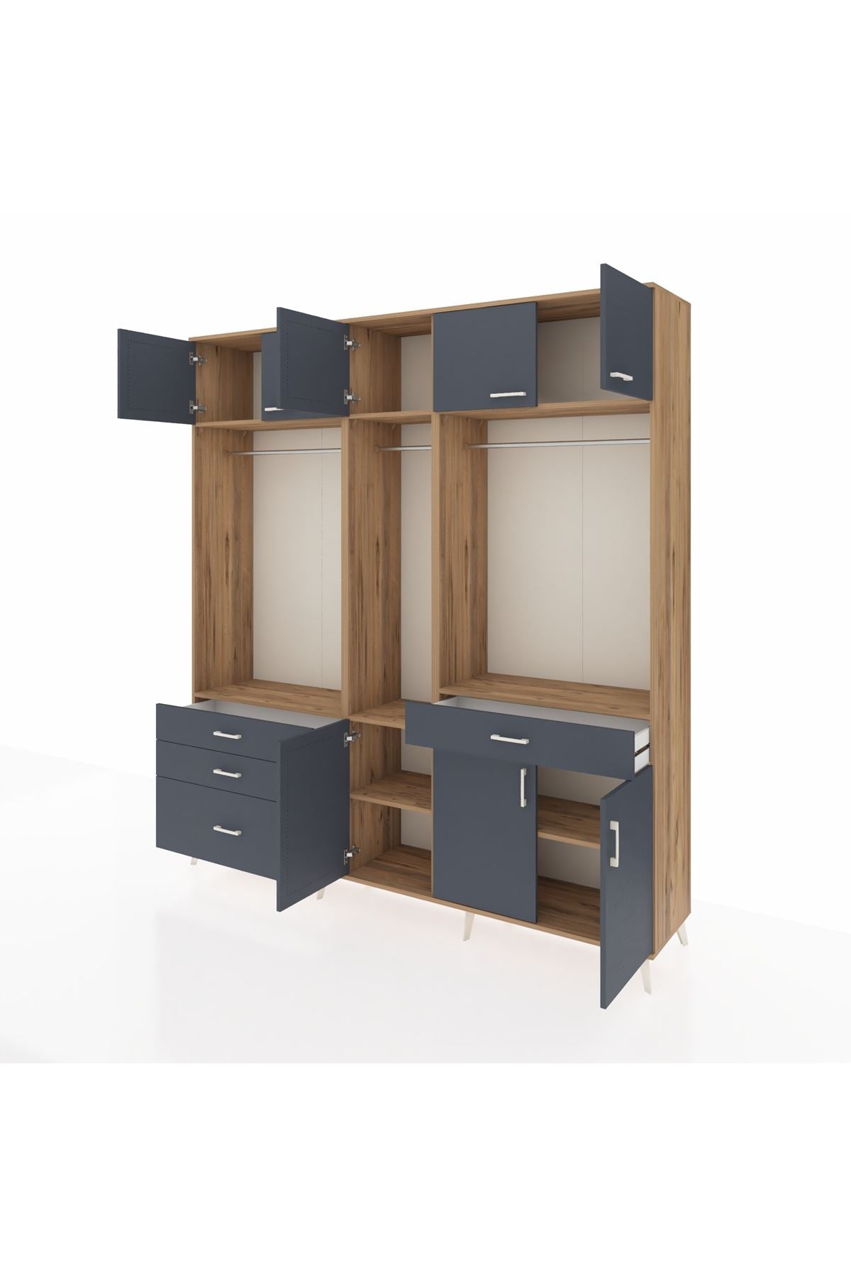 Hyperion Gardrop 8 Raflı 4 Çekmeceli 3 Askılı 220x44x243 Çam-Antrasit/Antrasit