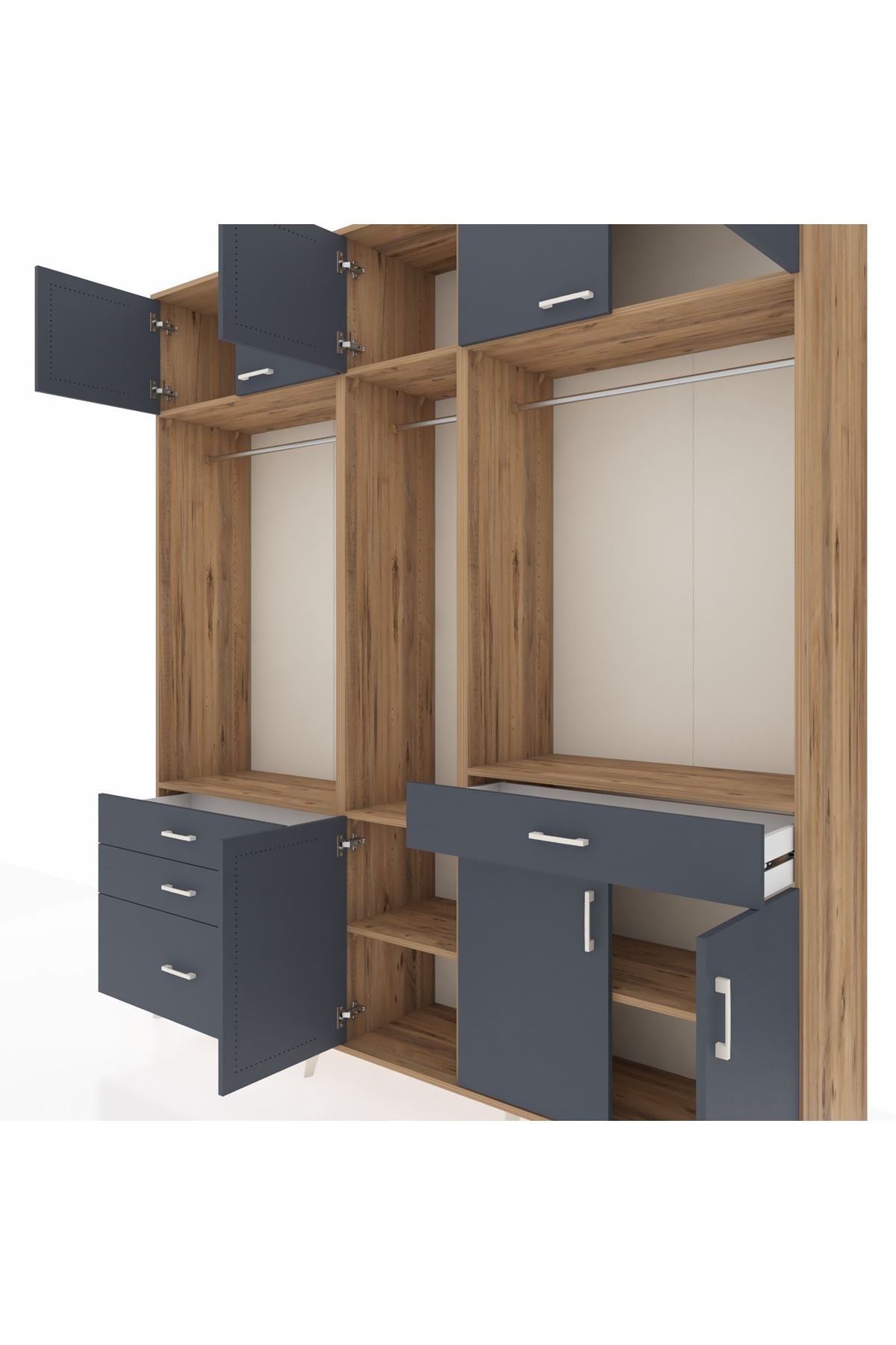 Hyperion Gardrop 8 Raflı 4 Çekmeceli 3 Askılı 220x44x243 Çam-Antrasit/Antrasit