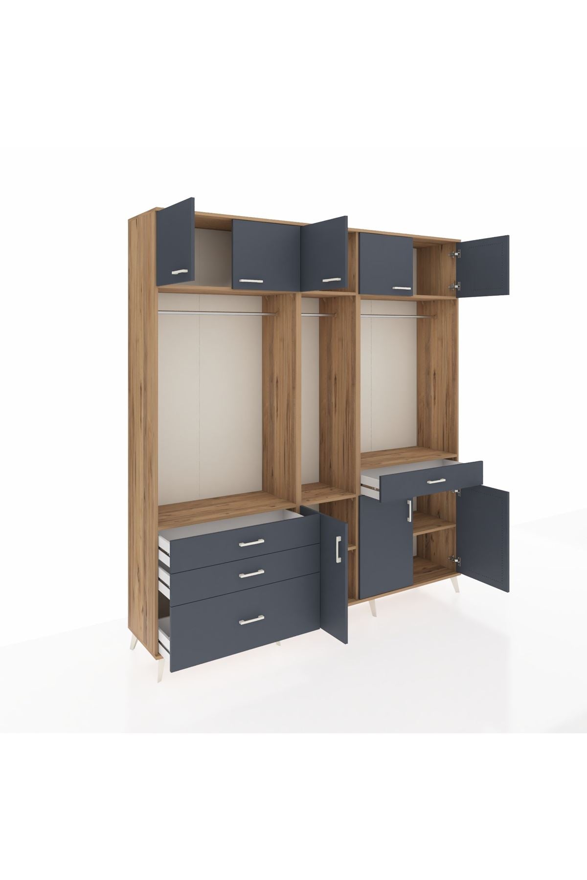 Hyperion Gardrop 8 Raflı 4 Çekmeceli 3 Askılı 220x44x243 Çam-Antrasit/Antrasit