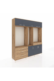 Hyperion Dolap 8 Raflı 4 Çekmeceli 3 Askılı 220x44x243 Çam-Antrasit/Çam