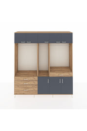Hyperion Dolap 8 Raflı 4 Çekmeceli 3 Askılı 220x44x243 Çam-Antrasit/Çam