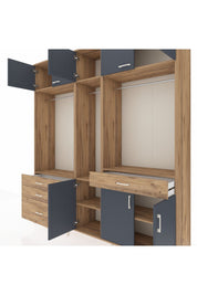 Hyperion Dolap 8 Raflı 4 Çekmeceli 3 Askılı 220x44x243 Çam-Antrasit/Çam