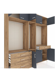 Hyperion Dolap 8 Raflı 4 Çekmeceli 3 Askılı 220x44x243 Çam-Antrasit/Çam