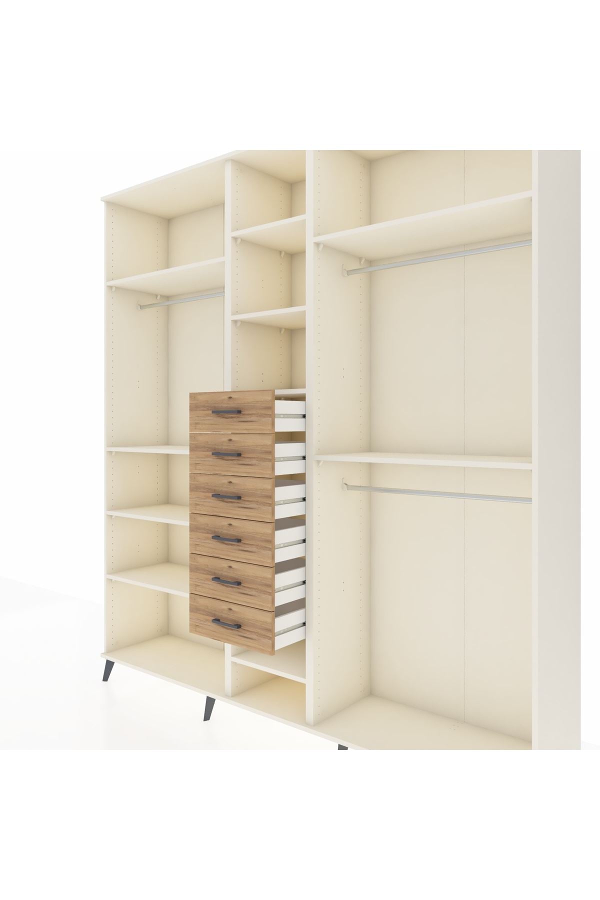 Hyperion Dolap 10 Raflı 6 Çekmeceli 3 Askılı 220x44x243 - S553M060V06B