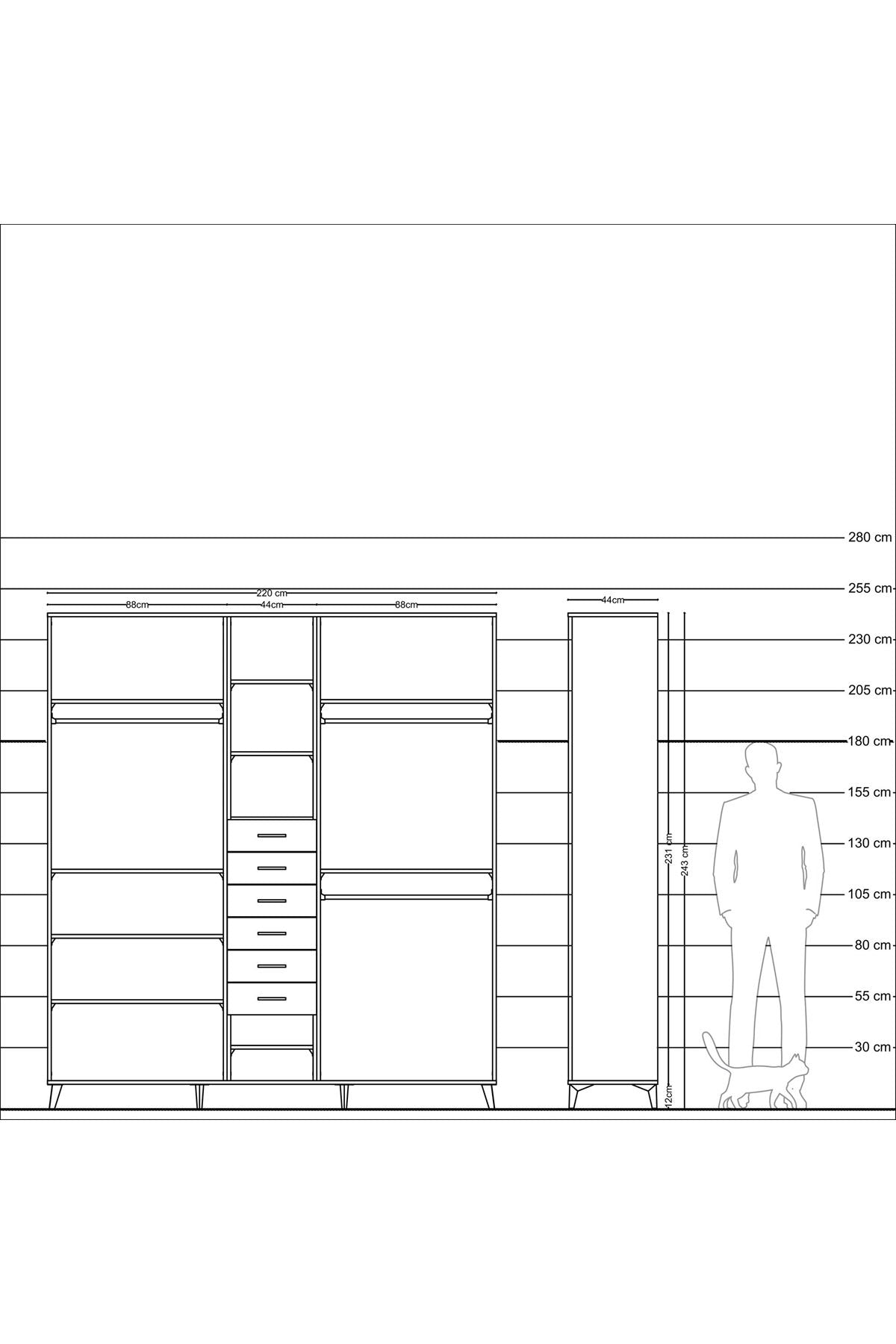 Hyperion Dolap 10 Raflı 6 Çekmeceli 3 Askılı 220x44x243 - S553M060V06B