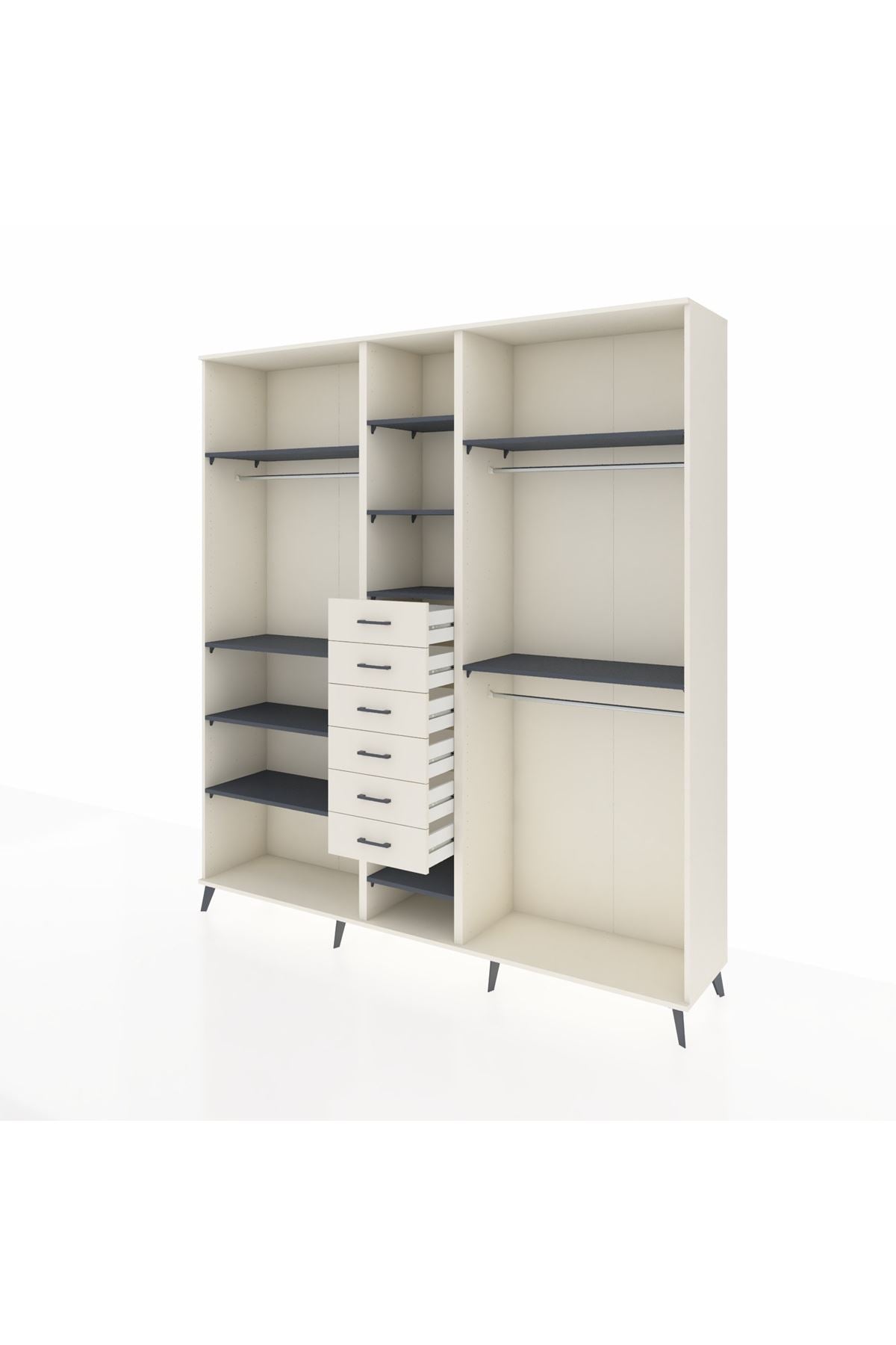 Hyperion Dolap 10 Raflı 6 Çekmeceli 3 Askılı 220x44x243 - S553M060V07B