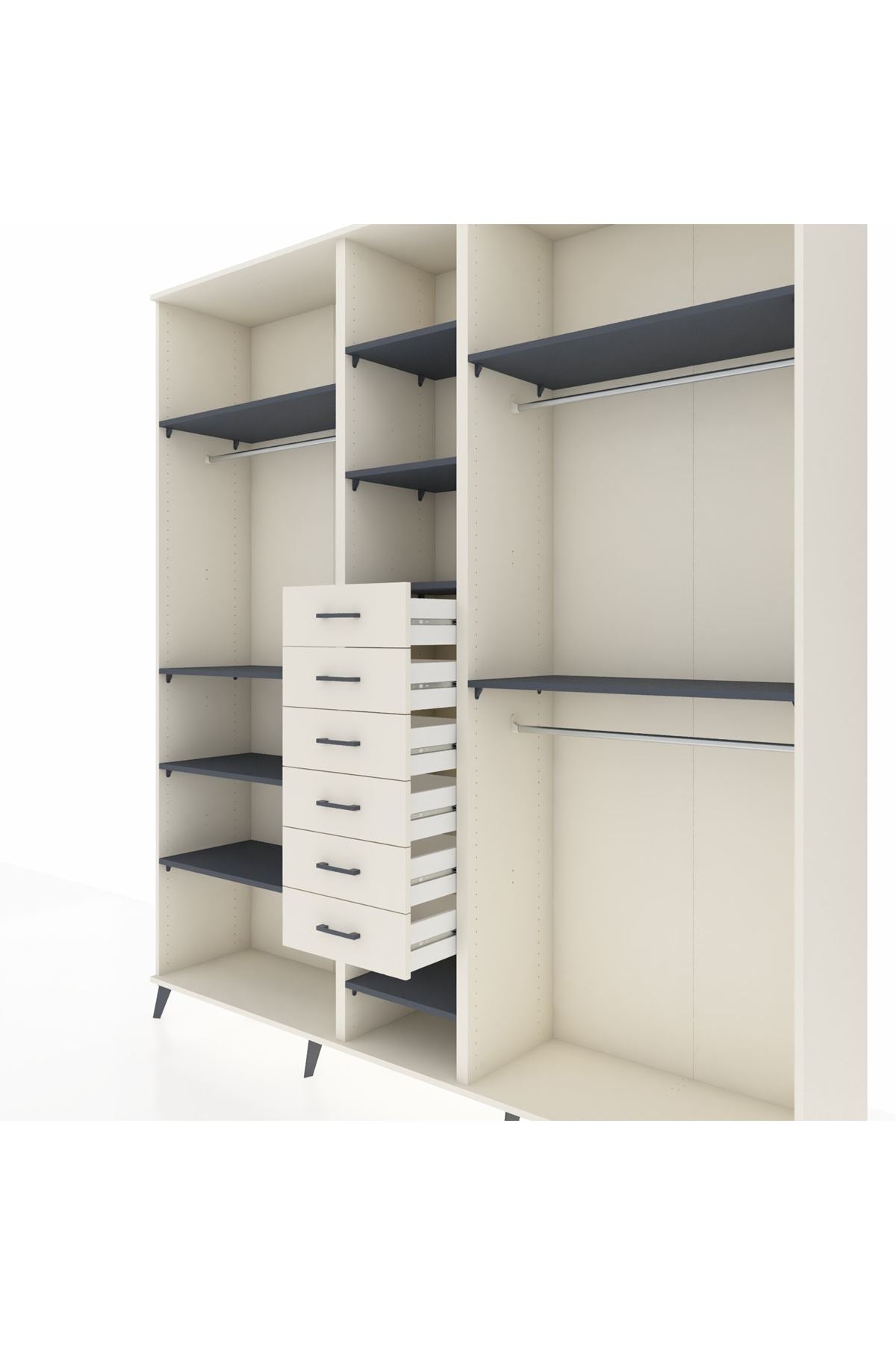 Hyperion Dolap 10 Raflı 6 Çekmeceli 3 Askılı 220x44x243 - S553M060V07B