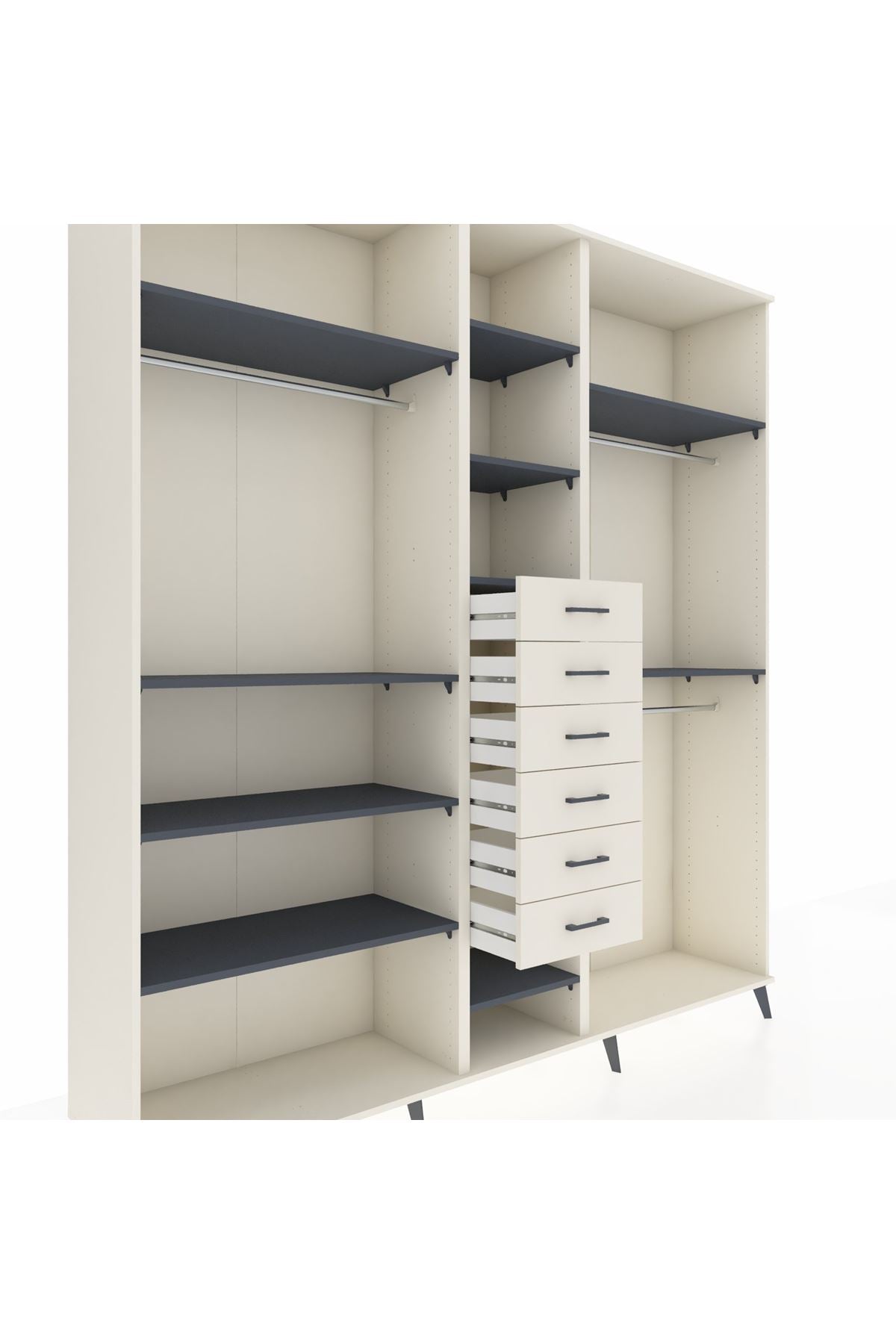 Hyperion Dolap 10 Raflı 6 Çekmeceli 3 Askılı 220x44x243 - S553M060V07B