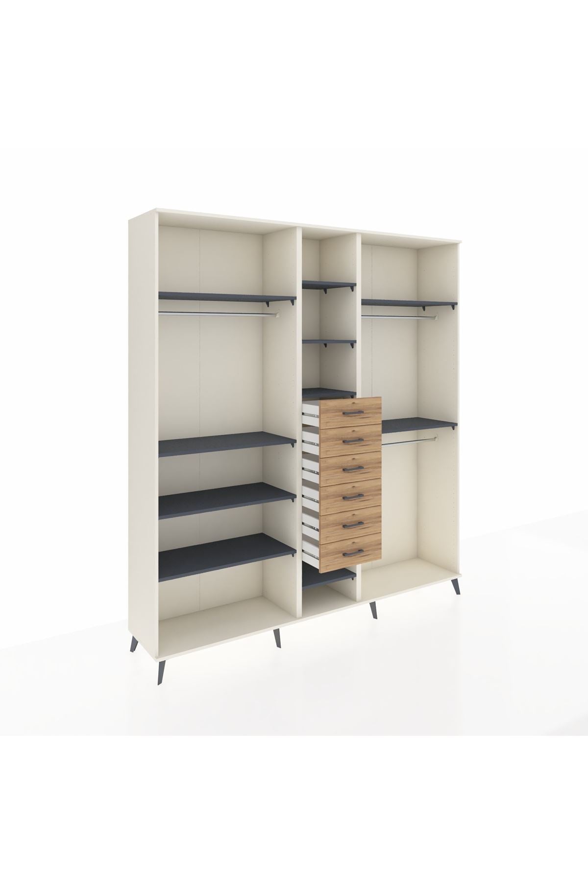 Hyperion Dolap 10 Raflı 6 Çekmeceli 3 Askılı 220x44x243 - S553M060V09B